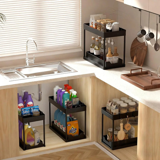 2 Tier Bathroom Cabinet Organizer with Sliding Basket