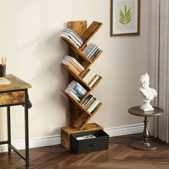 7 Tier Tree Bookshelf  Drawer Storage Rack