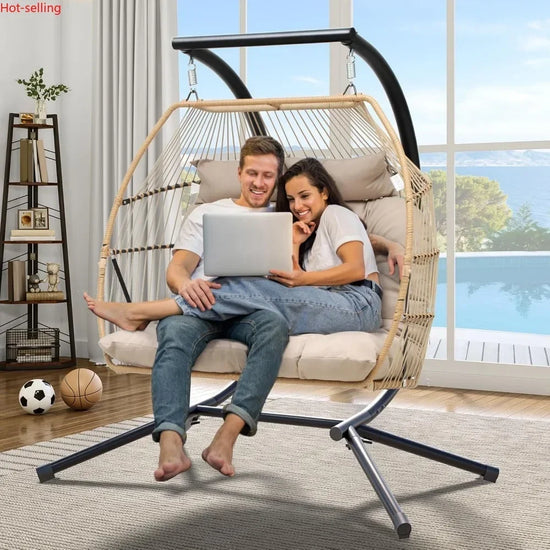 2 Person Hanging Egg Swing Chair with Stand