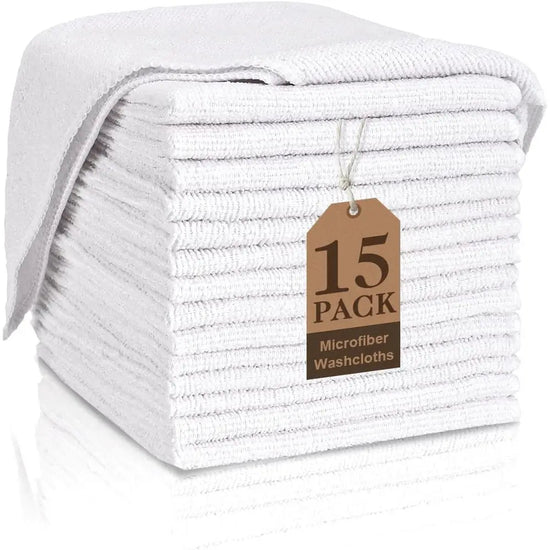15-Pack Absorbent & Fast-Drying Microfiber Washcloths