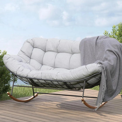 Oversized Papasan Rocking Chair for 2 with E-Coated Steel Frame and Thick Cushion