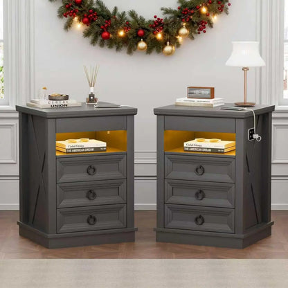 Bedside Table with Charging Station and Human Body Senor