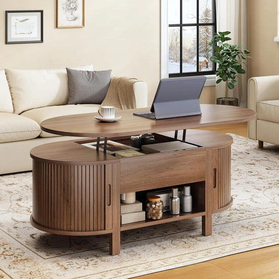 43.3" Oval Lift Top Coffee Table with Hidden Compartment