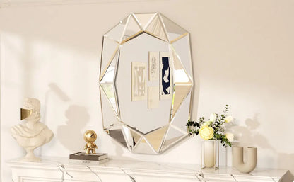 Stylish Irregular Silver Glass Wall Mirror with Beveled Diamond Edge