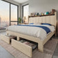 Bed Frame with 2 Storage Drawers/2-Tier Shelves, LED Lights & Charging Station