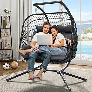 2 Person Hanging Egg Swing Chair with Stand