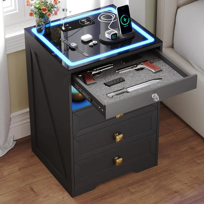 Bedside Table with Charging Station and Human Body Senor