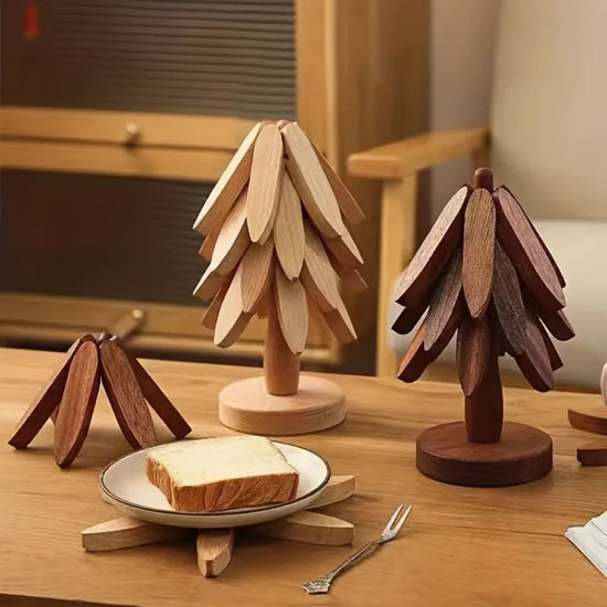 Natural Foldable Black Walnut Wooden Trivet Set