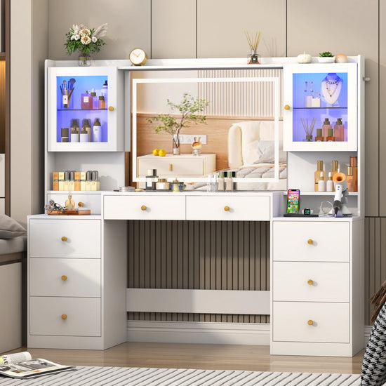 Makeup Vanity with Charging Station, Sliding Drawers
