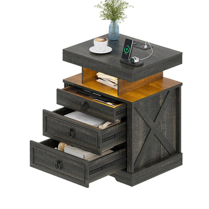 Bedside Table with Charging Station and Human Body Senor