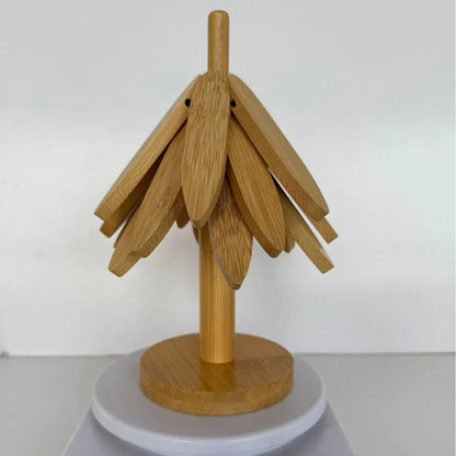Natural Foldable Black Walnut Wooden Trivet Set