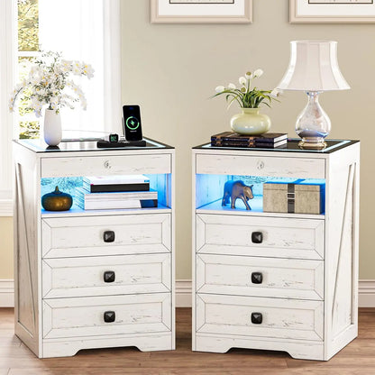 Bedside Table with Charging Station and Human Body Senor