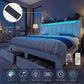Bed Frame with 2 Storage Drawers/2-Tier Shelves, LED Lights & Charging Station