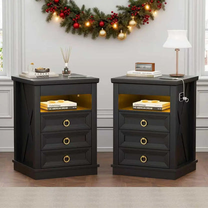 Bedside Table with Charging Station and Human Body Senor