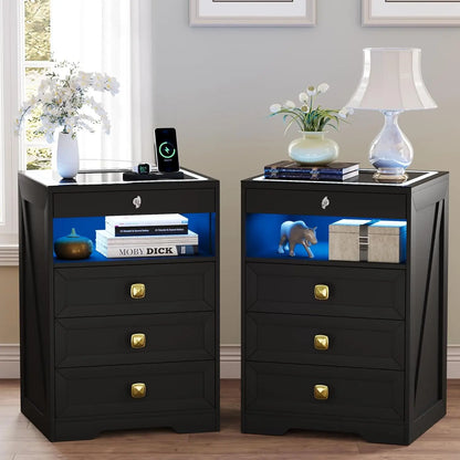 Bedside Table with Charging Station and Human Body Senor