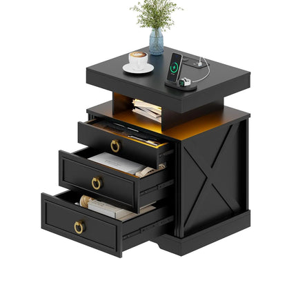 Bedside Table with Charging Station and Human Body Senor