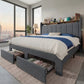 Bed Frame with 2 Storage Drawers/2-Tier Shelves, LED Lights & Charging Station