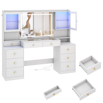 Makeup Vanity with Charging Station, Sliding Drawers
