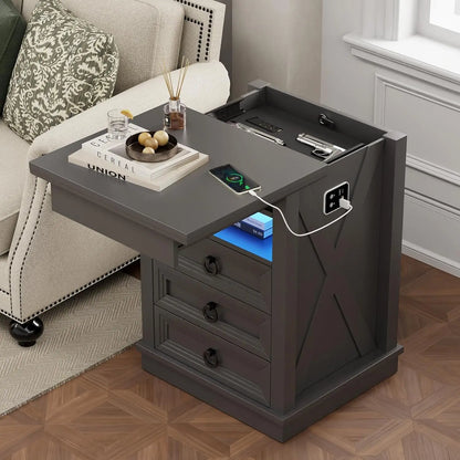Bedside Table with Charging Station and Human Body Senor