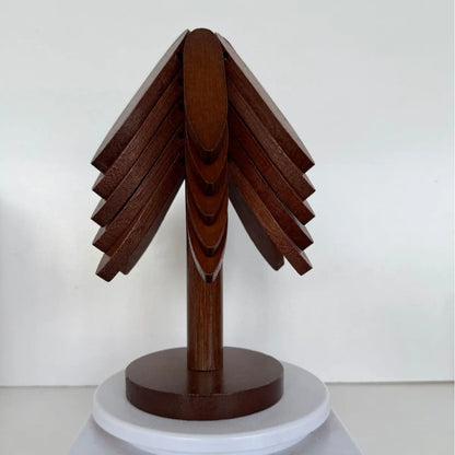 Natural Foldable Black Walnut Wooden Trivet Set
