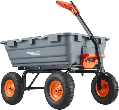 1200-Pound Capacity 7 Cubic Feet Garden Tipping Cart with Dual-Function Handle and 13-Inch Multi-Terrain Wheels