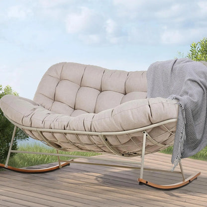 Oversized Papasan Rocking Chair for 2 with E-Coated Steel Frame and Thick Cushion