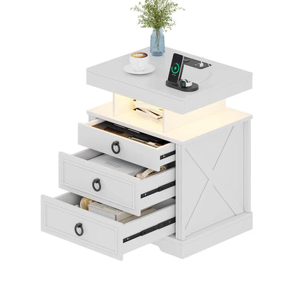Bedside Table with Charging Station and Human Body Senor