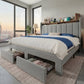 Bed Frame with 2 Storage Drawers/2-Tier Shelves, LED Lights & Charging Station