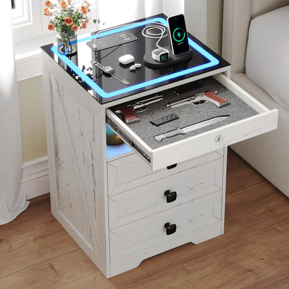 Bedside Table with Charging Station and Human Body Senor